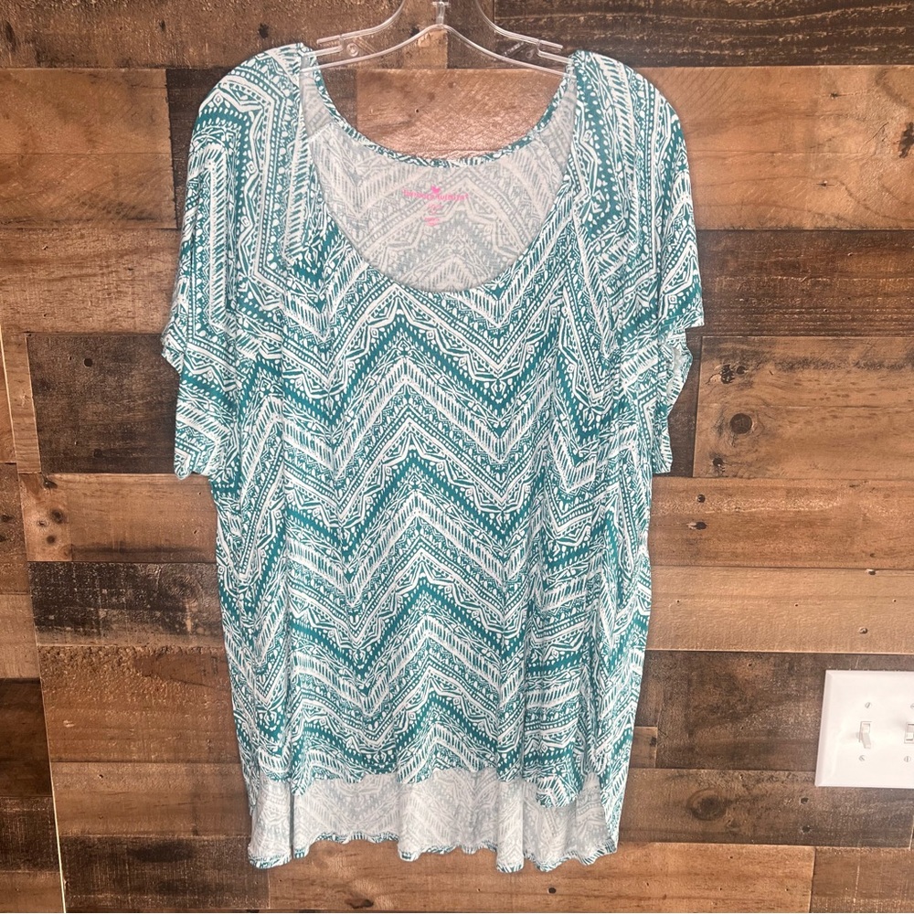 Woman Within Top Womens 1X 22/24 Plus Blue Tunic Tee T-Shirt Short Sleeve